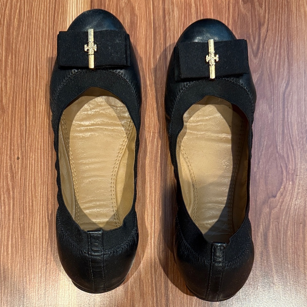 Tory Burch Black Leather Ballet Flats
